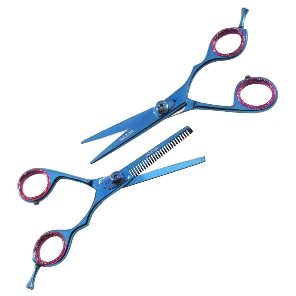 Defender Blue Professional Razor Edge 2-piece Hair Cutting Scissors Set
