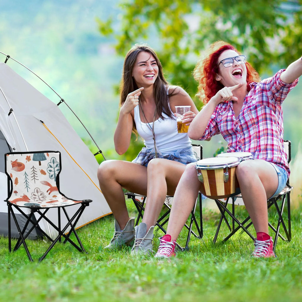Fox in Forest Portable Camping Chair Outdoor Folding Beach Chair Fishing Chair Lawn Chair with Carry Bag Support to 220LBS