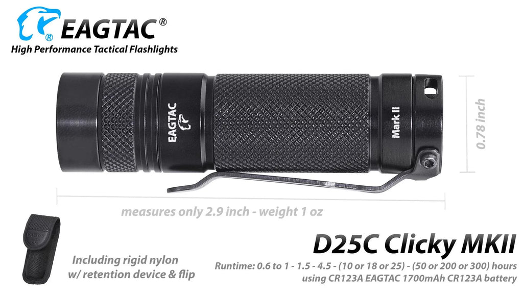 Eagletac D25C MKII Nichia 219C CRI92 LED Flashlight - 510 Lumen, 120 meter throw