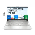 HP 2021 17.3" FHD IPS Laptop Computer, 11th Generation Intel Core i7-1165G7, 64GB RAM, 2TB PCIe SSD, Backlit Keyboard, Intel Iris Xe Graphics, HD Webcam, HD Audio, Windows OS, Silver, 32GB USB Card
