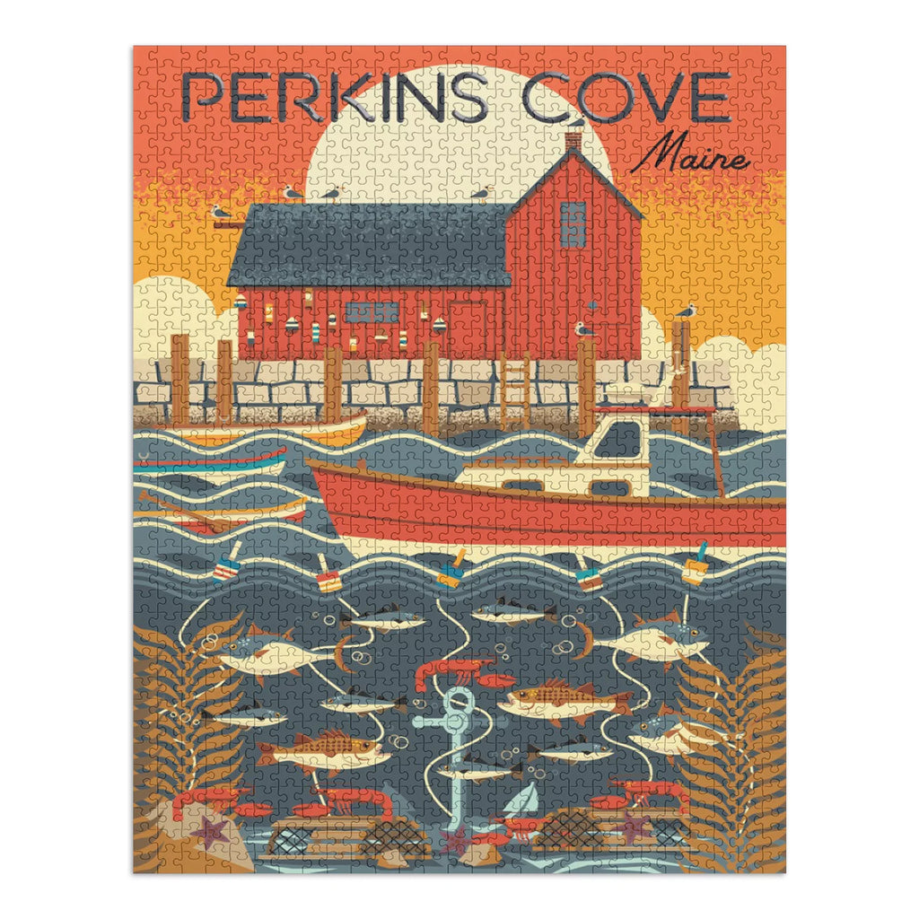 Perkins Cove, Maine, Nautical Geometric (1000 Piece Puzzle, Size 19x27, Challenging Jigsaw Puzzle for Adults and Family, Made in USA)