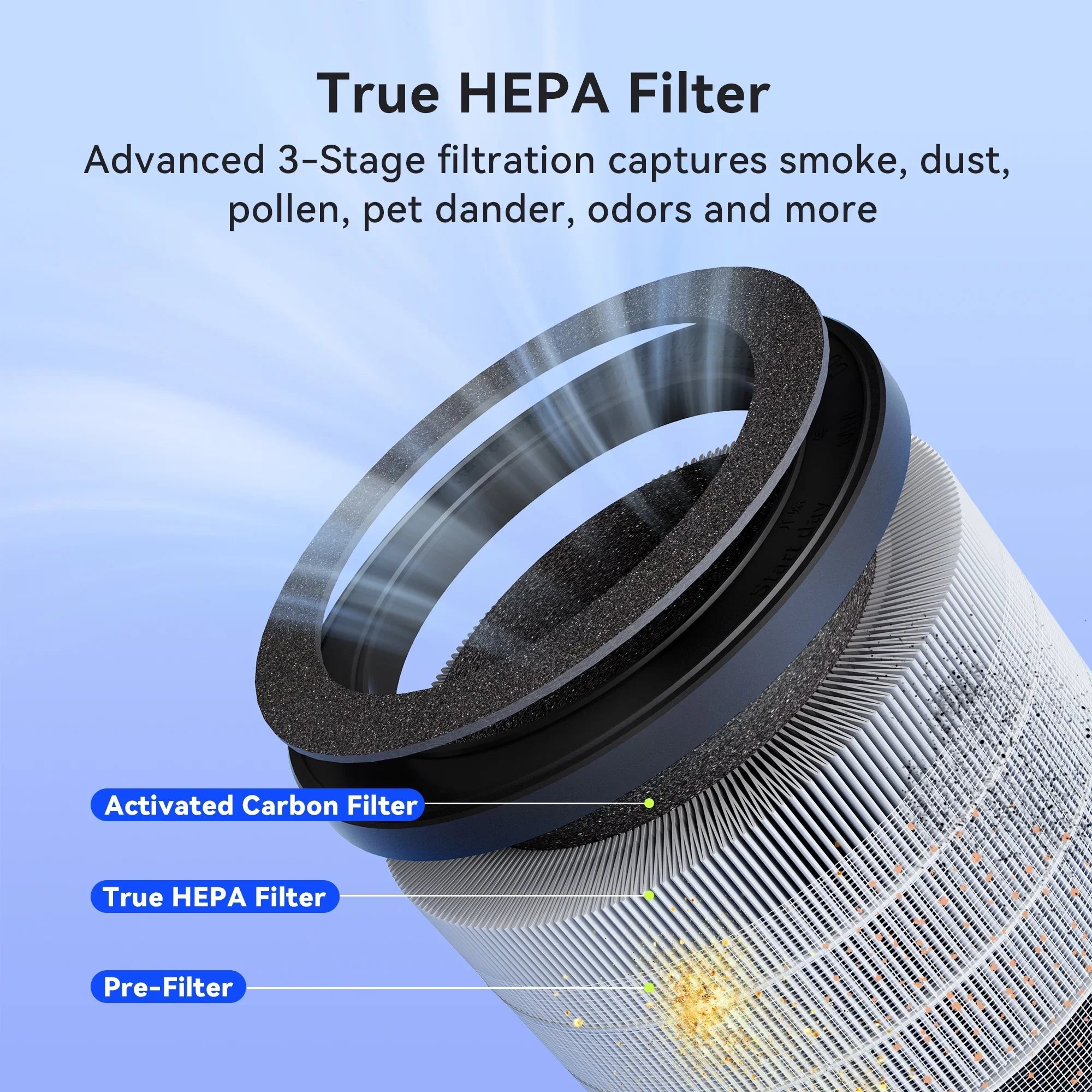 Membrane Solutions MSB5 Air Purifier for Allergies and Asthma, H13 True HEPA Filter, LED Light, Black