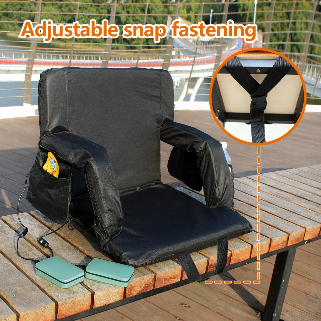 Sojoy Double Heated Stadium Seats for Bleacher with Back Support, 21" Extra Wide Folded Bleacher Chair with USB Heat for Outdoor Camping, Sports Gaming
