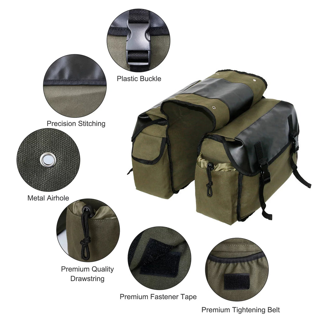 ametoys Motorbike Large Capacity Saddle Bag Motorcycle Riding Travel Canvas Waterproof Panniers Box Side Tools Bag Pouch for Motorbike