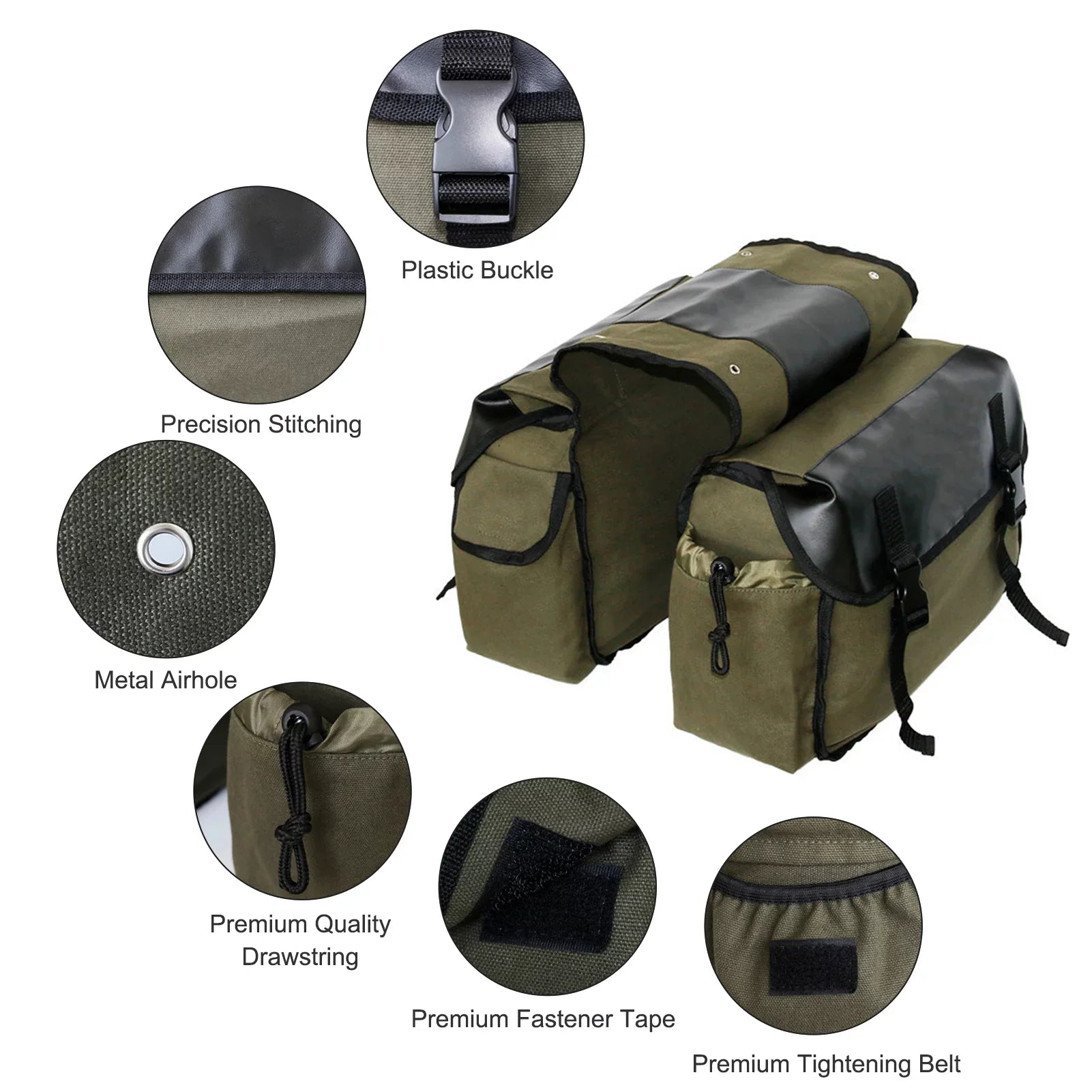 ametoys Motorbike Large Capacity Saddle Bag Motorcycle Riding Travel Canvas Waterproof Panniers Box Side Tools Bag Pouch for Motorbike