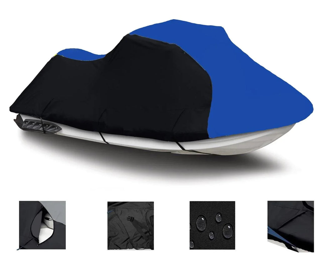 BLACK / BLUE HEAVY-DUTY, 600 DENIER PWC Jet Ski Wrap Suitable for 1994 1995 1996 1997 1998 Kawasaki STX 750 Trailerable