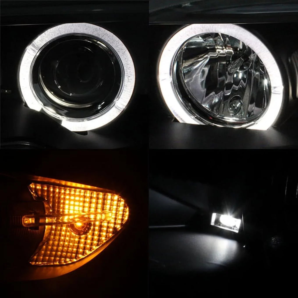 AKKON - For BMW E46 3-Series 2 Doors Coupe Black Halo Ring LED Projector Replacement Headlights LH + RH Lamps