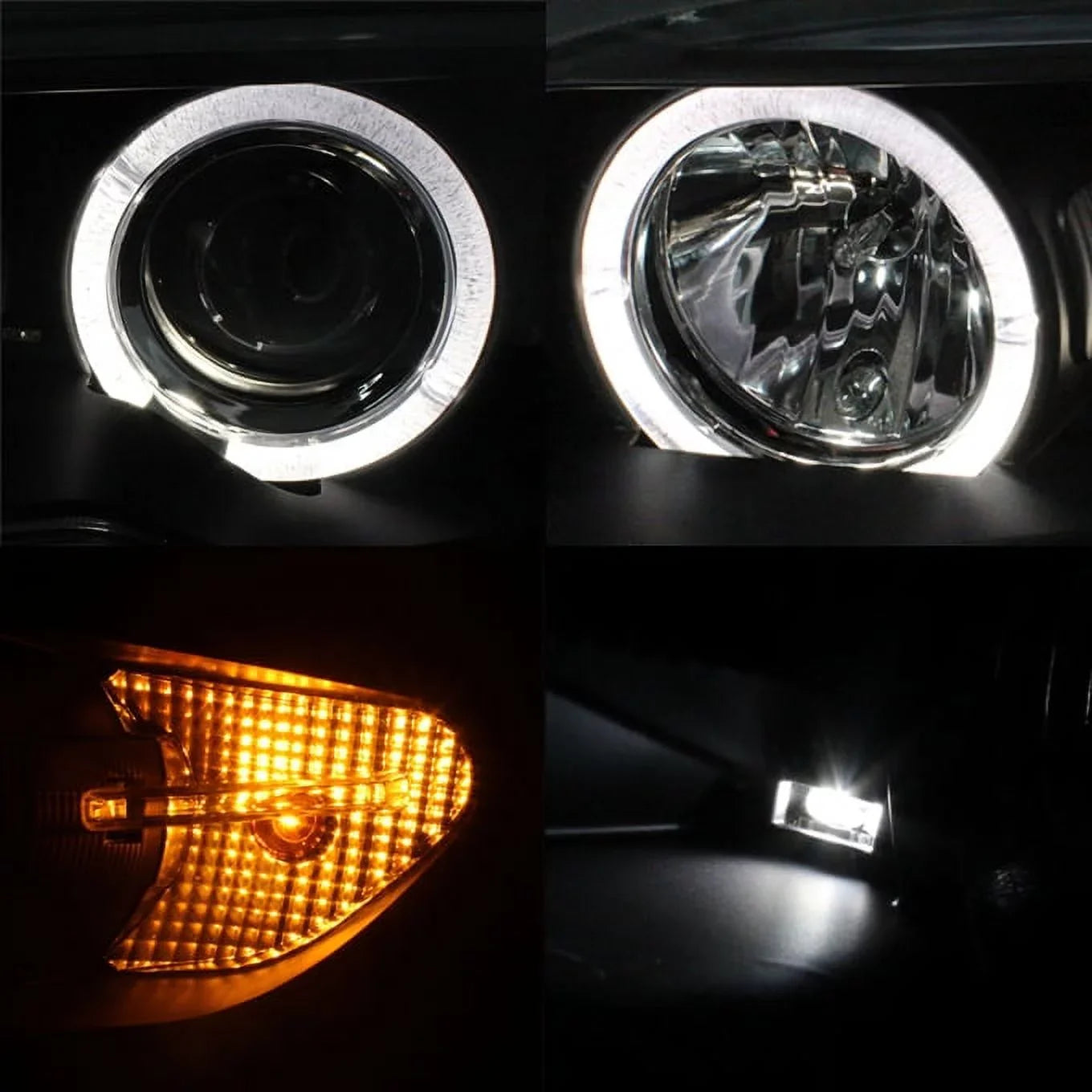 AKKON - For BMW E46 3-Series 2 Doors Coupe Black Halo Ring LED Projector Replacement Headlights LH + RH Lamps