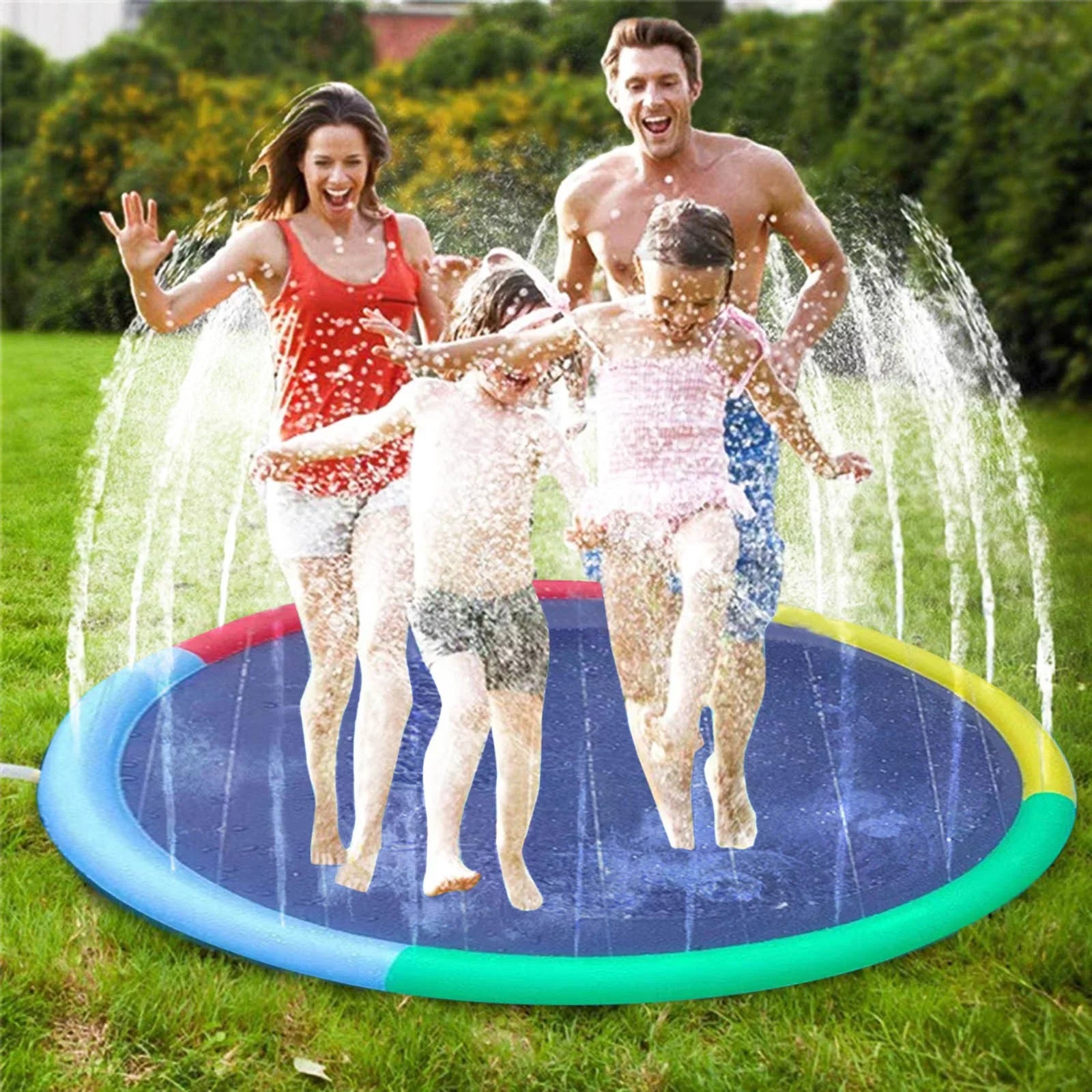 ZiSUGP 170CM Children's Outdoor Two Pipe Splashing Mat Lace Sprinkler Mat Pet Spray Mat Fruit Floats for Pool Adults