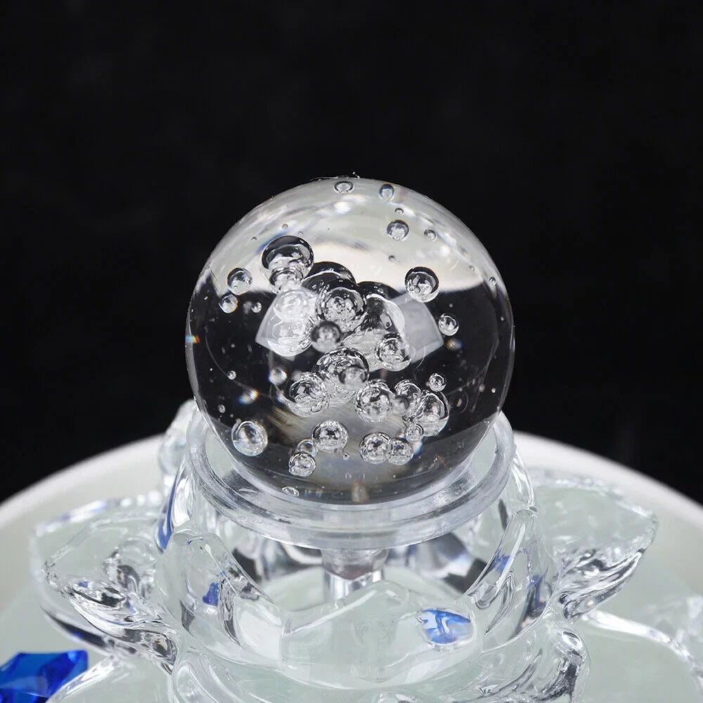 Desktop Water Fountain, Teahouse Desktop White Crystal Lotus Fountain Ornament Flowing Water Decor Office Waterfall Tabletop Fountain