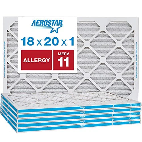 Aerostar 18x20x1 MERV 11 Pleated Air Filter, AC Furnace Air Filter, 6 Pack