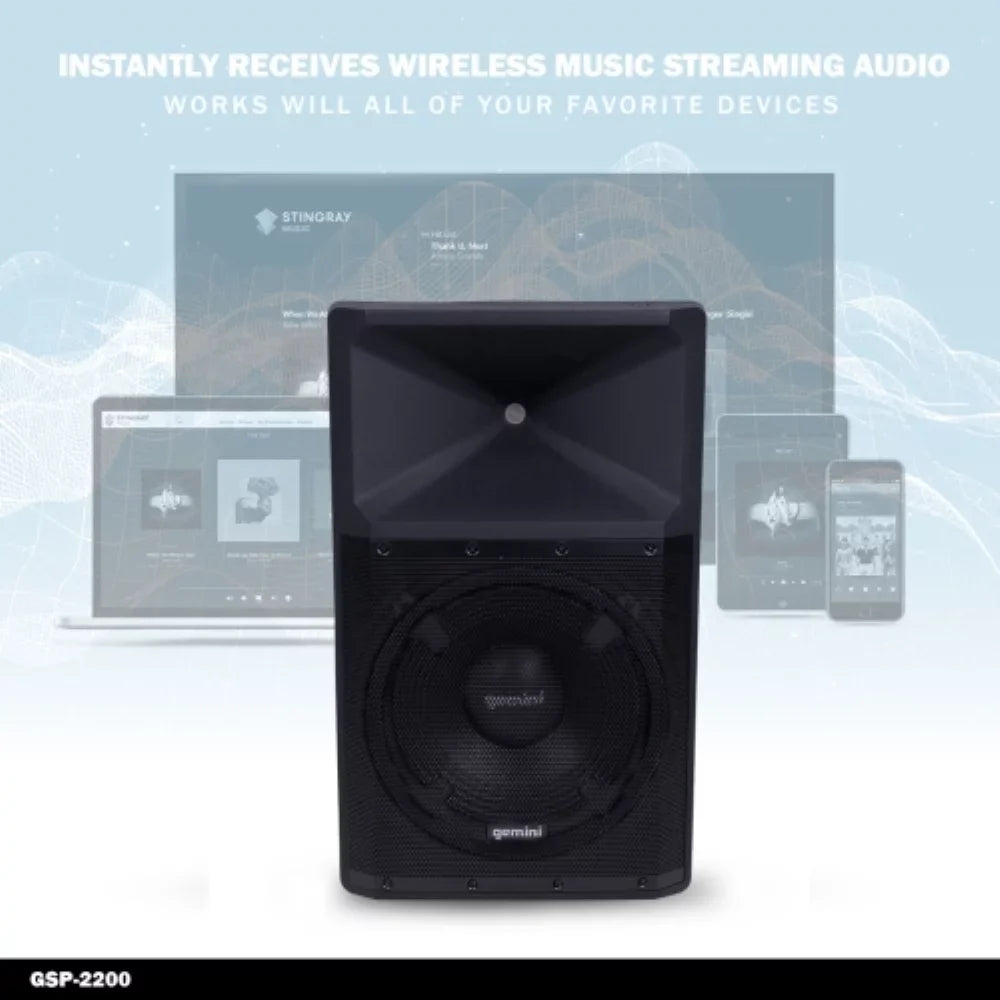 Gemini Sound GSP-2200 Pro DJ Audio 2200 Watt Portable Bluetooth Media PA System Speakers