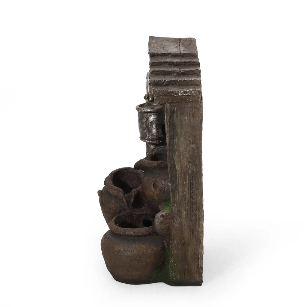 Haralson Outdoor 3 Tier Jar Fountain, Brown and Gray