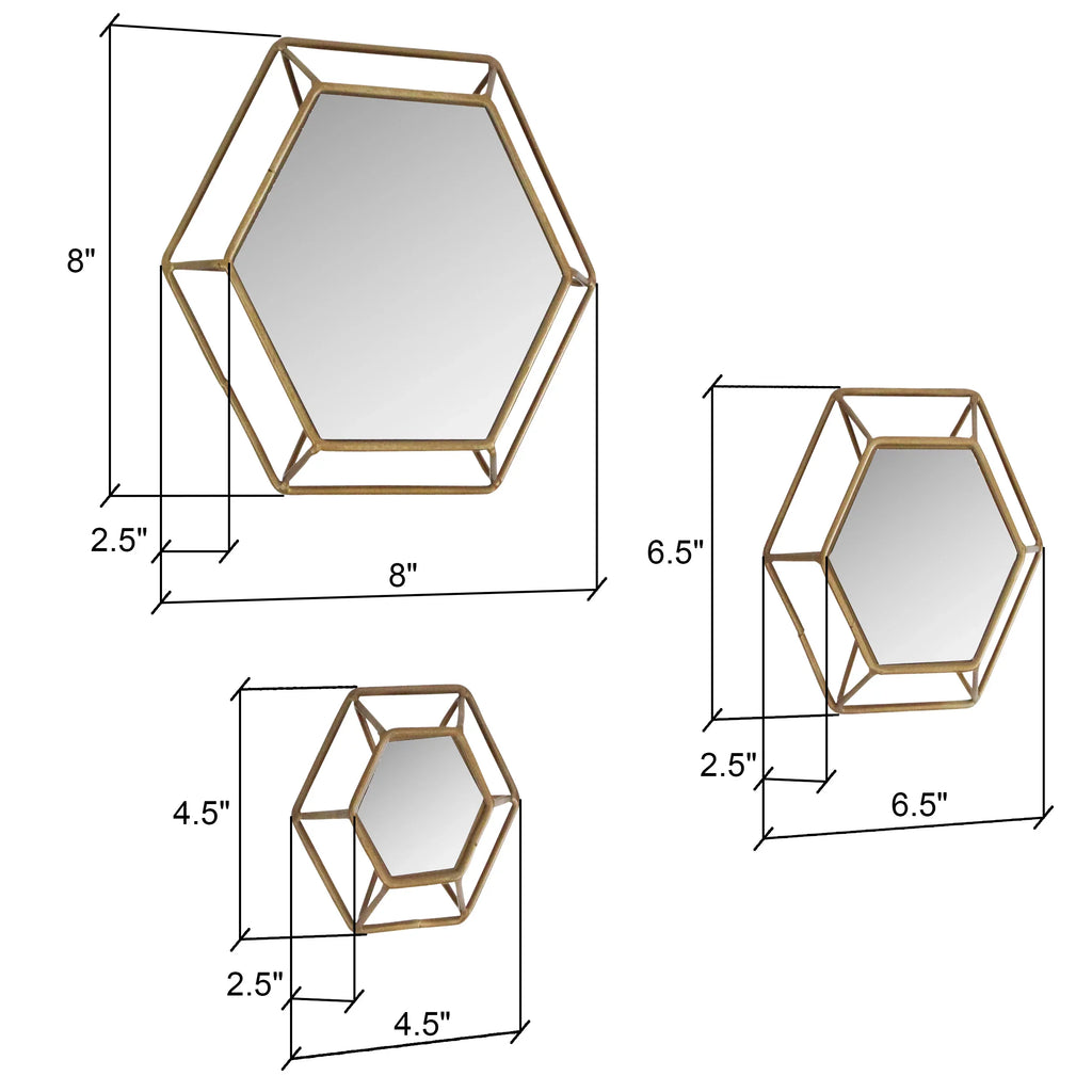 Shanton Hexagonal Wall Mirrors Brass(Set of 3) by Aspire
