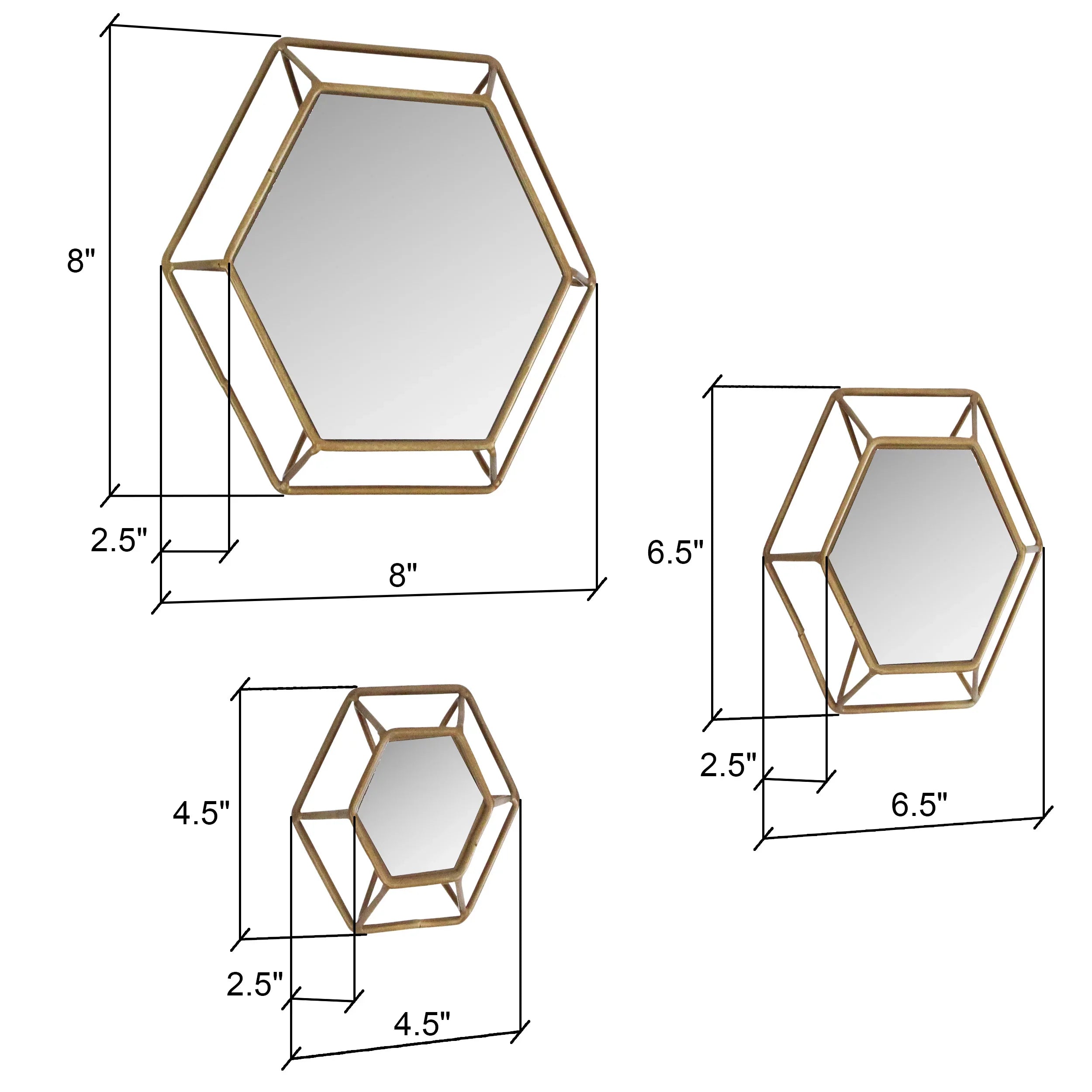 Shanton Hexagonal Wall Mirrors Brass(Set of 3) by Aspire