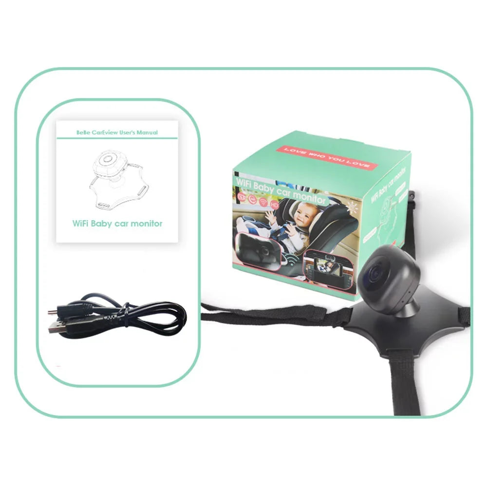 Anself Wireless Baby Car Mirror Camera with 360° Rotation and Night Vision - USB Powered