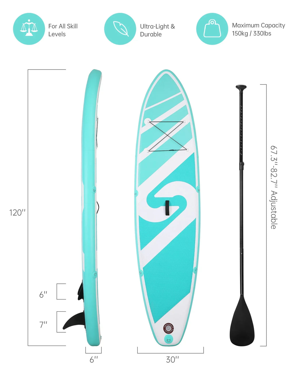 Inflatable Paddle Board Stand Up Paddle Board SUP Board with 120"x30"x6" for Youth & Adults Summer