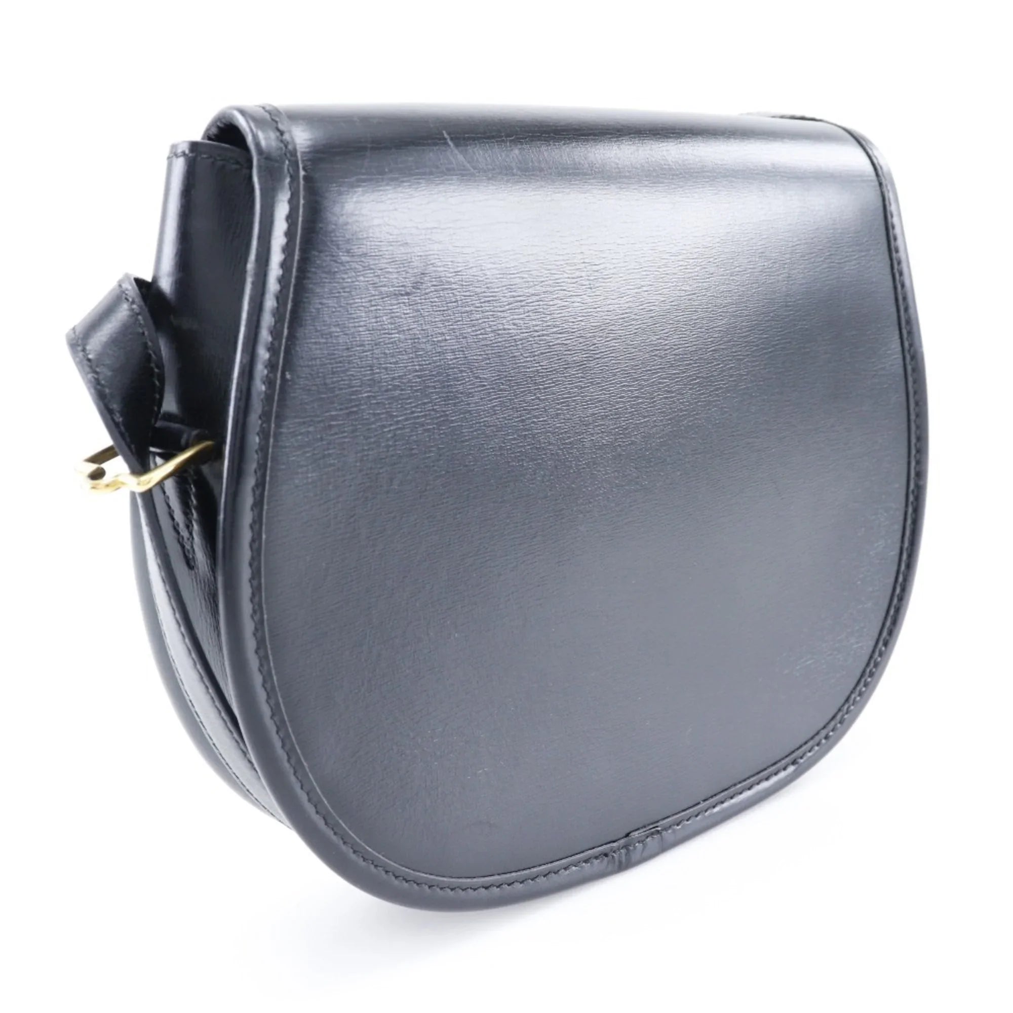 Pre-Owned Hermes HERMES Double H Shoulder Bag Vintage Calf Made in France 1983 Black/Gold Hardware 〇M Crossbody Snap Button Ladies (Fair)