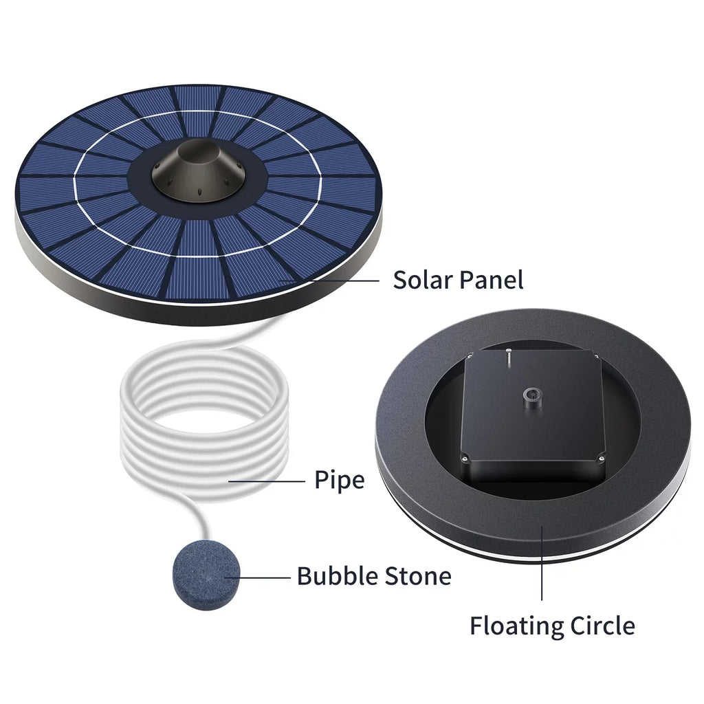 Mixfeer Solar Pond Aerator Oxygen Pump With Air Hose and Bubble Stone Water Pond Aerator Fish Oxygenator for Birdbath Fountain Small Pond Water Circulation