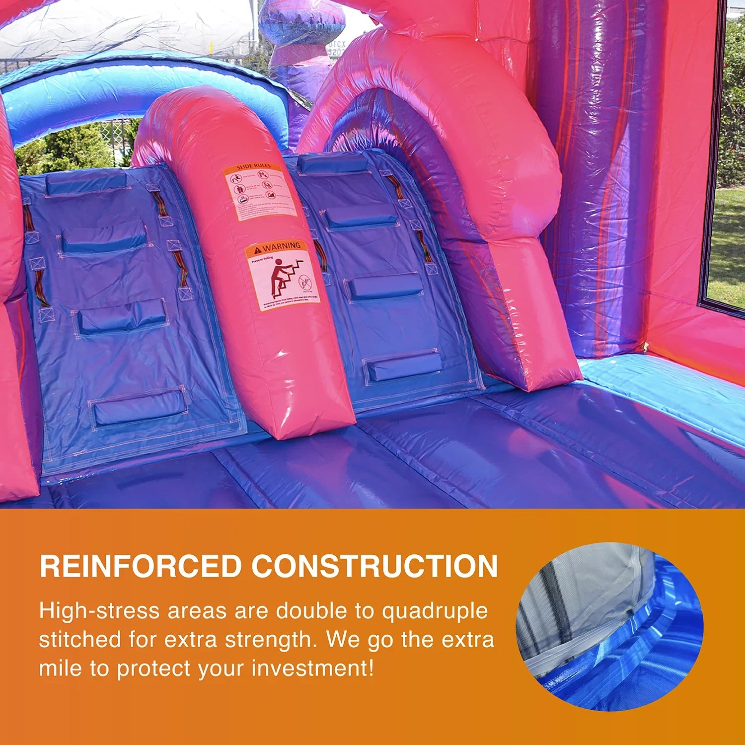 JumpOrange Commercial Grade Inflatable Bouncer with Dual Slide, for Adults and Kids, Wet Dry Use, Includes Heavy Duty Blower, Stakes and Storage, Blowup Playset, Princess Pink Purple