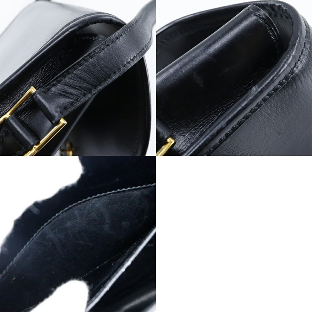 Pre-Owned Hermes HERMES Double H Shoulder Bag Vintage Calf Made in France 1983 Black/Gold Hardware 〇M Crossbody Snap Button Ladies (Fair)