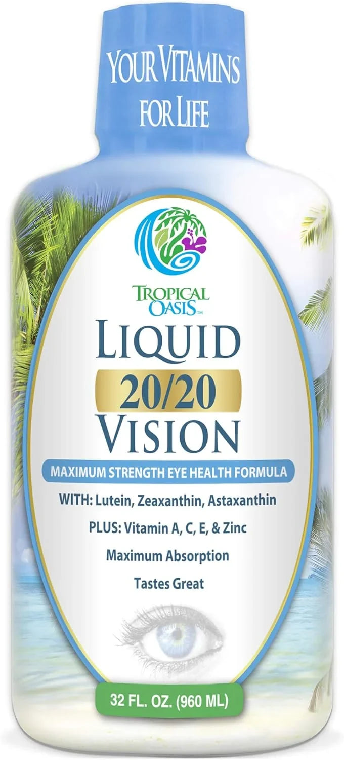 Tropical Oasis 20/20 Vision - Eye Vitamin Formula with Lutein, Zeaxanthin, Astaxanthin – Max Absorption – 32 Servings, 32oz