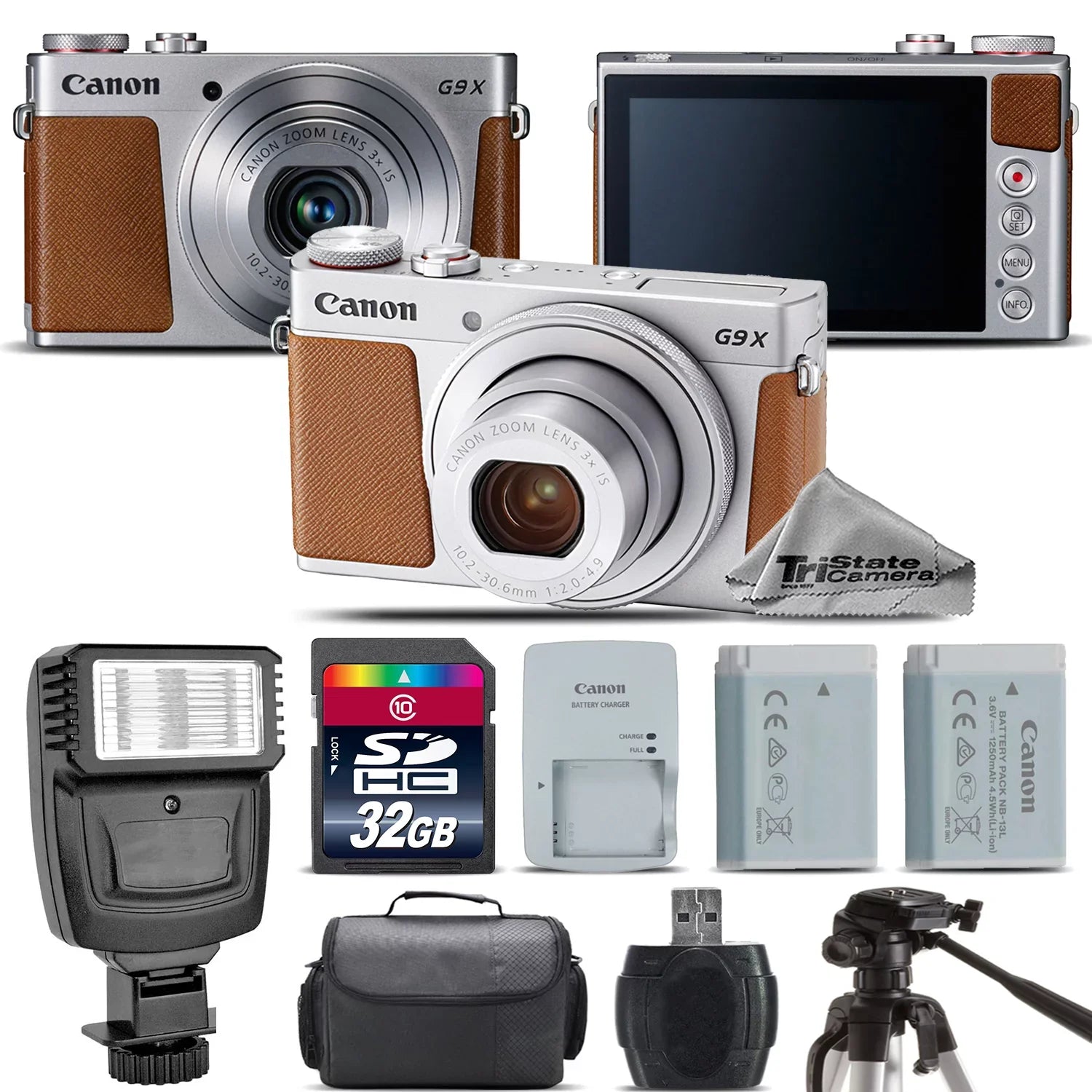 Canon PowerShot G9 X Mark II Digital 20.1MP Camera + EXT BAT + Flash - 32GB Kit
