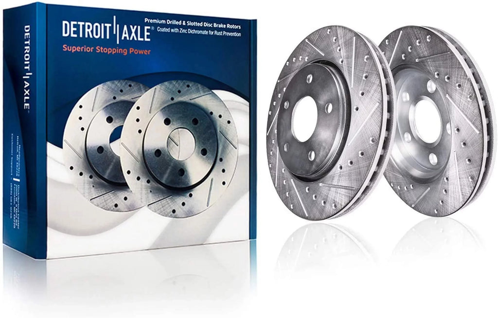 Detroit Axle - Brake Kit for 2012-2017 Toyota Camry 2013-2018 Avalon Lexus ES350 ES300h Drilled & Slotted Disc Brake Rotors 2014 2015 2016 Ceramic Brakes Pads Front & Rear Replacement