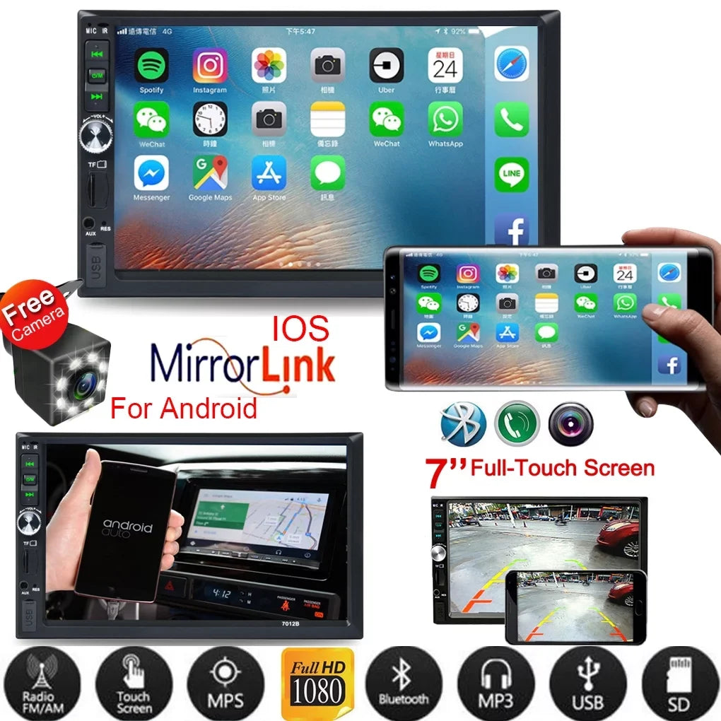7" Double Din Car Stereo Bluetooth HD Touch Screen Car Radio with Reverse Camera And Mirror Link(Both Support Android and ios System)