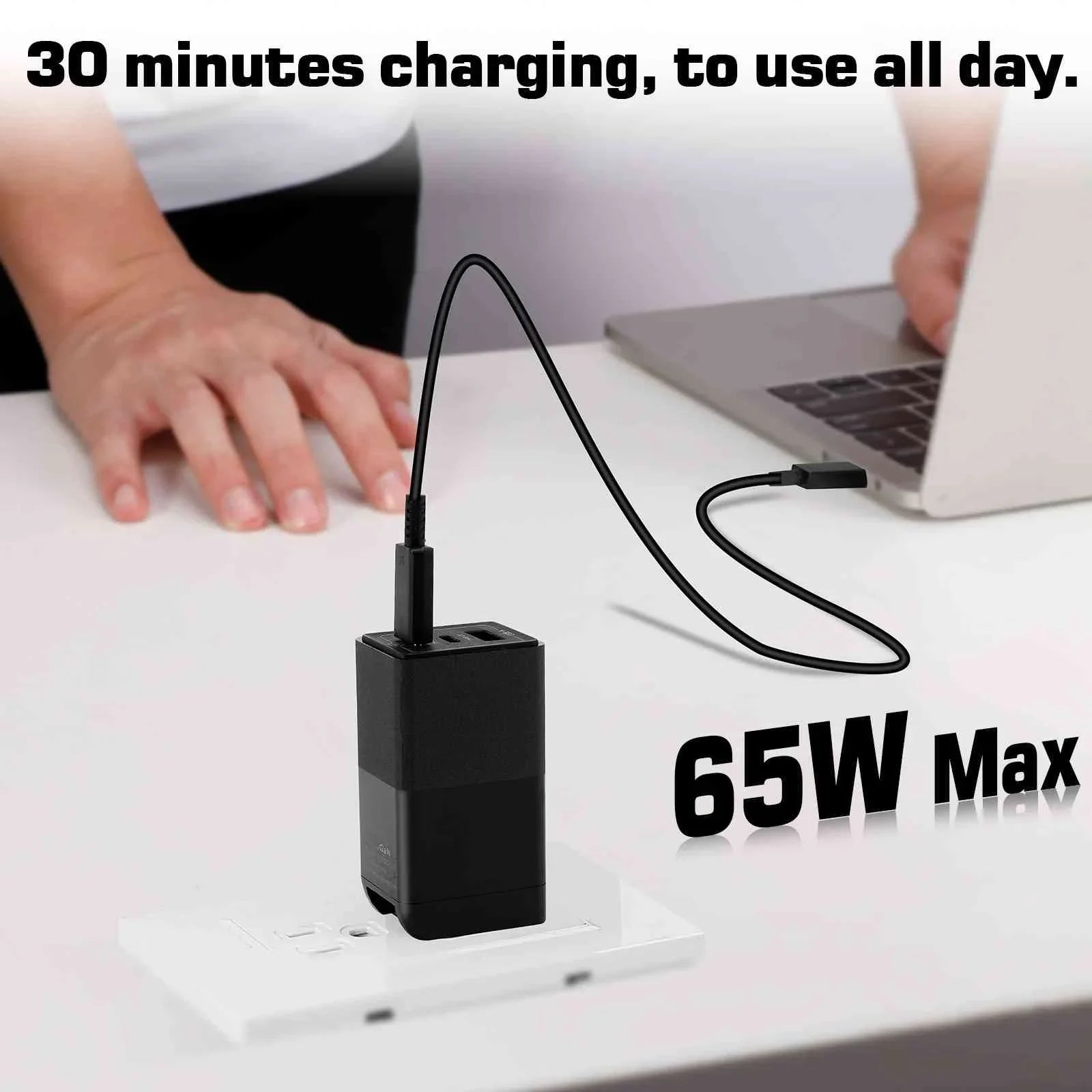 UrbanX 65W Fast Travel Charger with 3 Ports - USB & Dual USB-C - High-Speed Charging Suitable with Coolpad Cool S1, iPhone, Samsung Galaxy, Google Pixel, MacBook, Steam Deck, Laptops & Phones