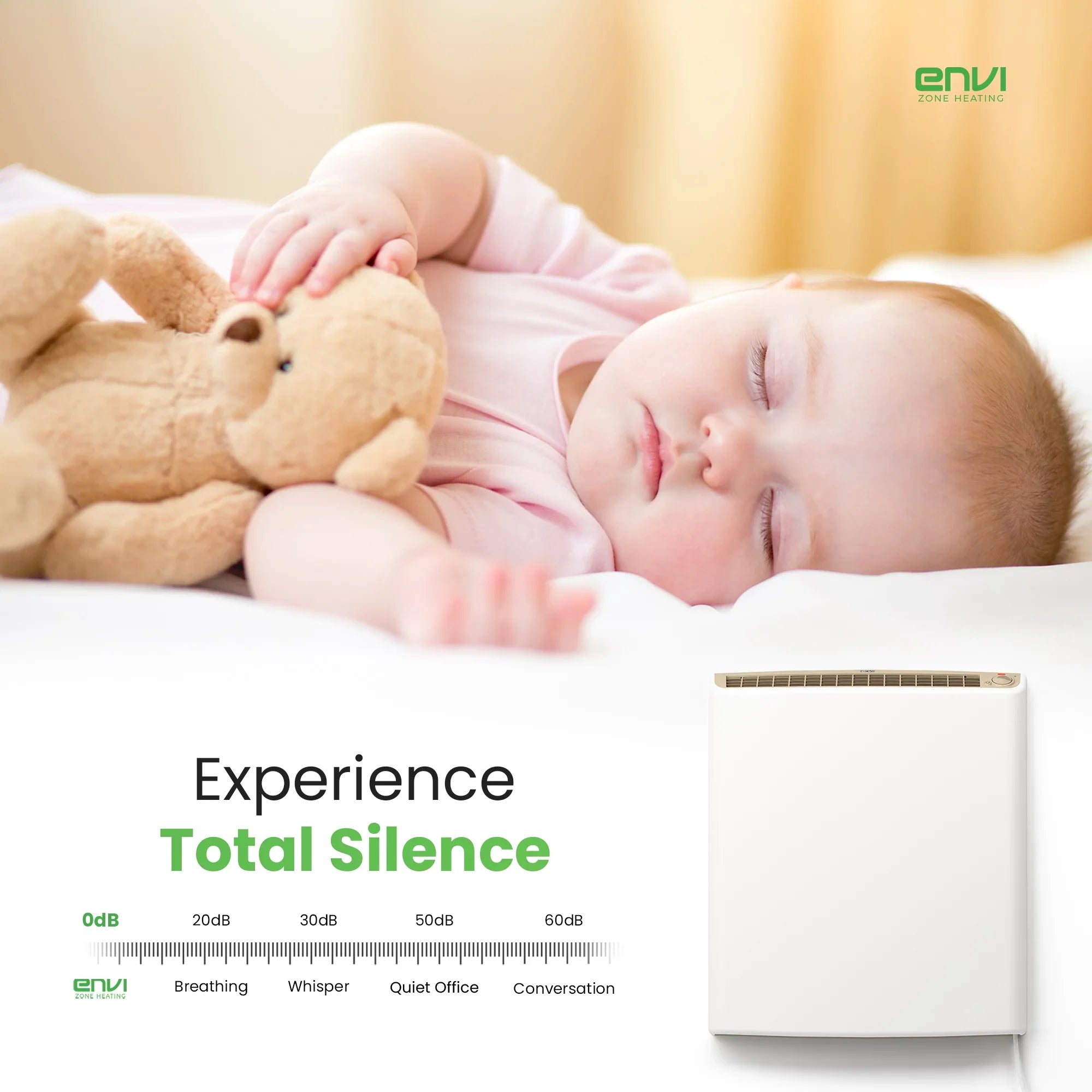 Envi Plug-in Electric Panel Wall Heater for Home, Energy Efficient, Child Safe, Quiet, Top-notch for Bedrooms, Bathrooms, Office, Kitchen, Garage, Tip-Over Protection, Comfort-Level Adjustable Thermostat