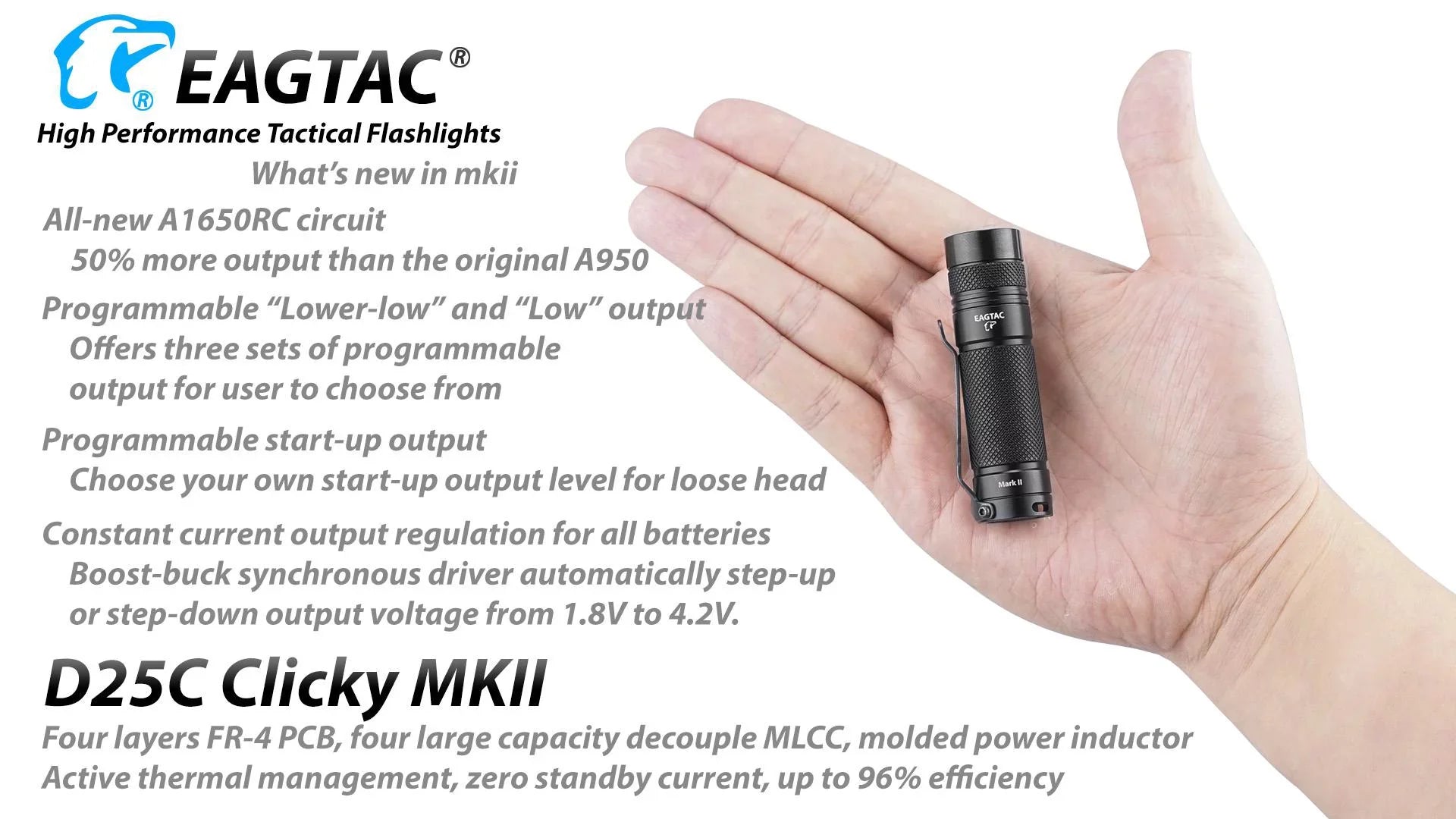 Eagletac D25C MKII Nichia 219C CRI92 LED Flashlight - 510 Lumen, 120 meter throw