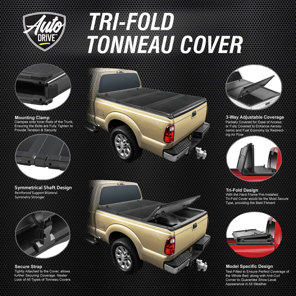 Auto Drive Hard Tri Fold Truck Bed Tonneau Coating Fits 09-18 Ram 1500 / 19-22 Ram 1500 Classic / 10-16 Dodge Ram 2500 3500 5.7Ft Short Beds