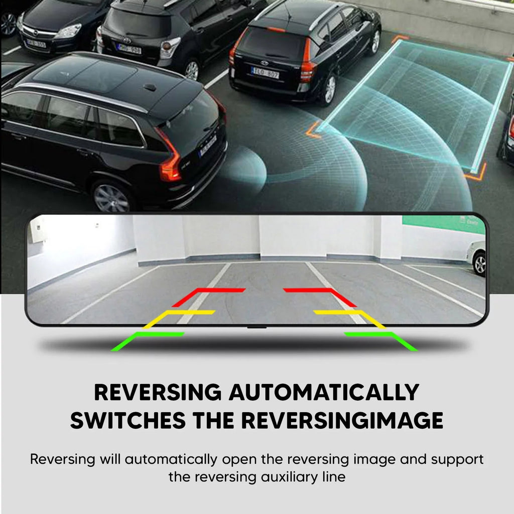 4K Car Mirror Dash Cam 12" Dual Camera Front and Rear Backup Camera Super Night Vision, Parking Monitoring, Reversing Assistance