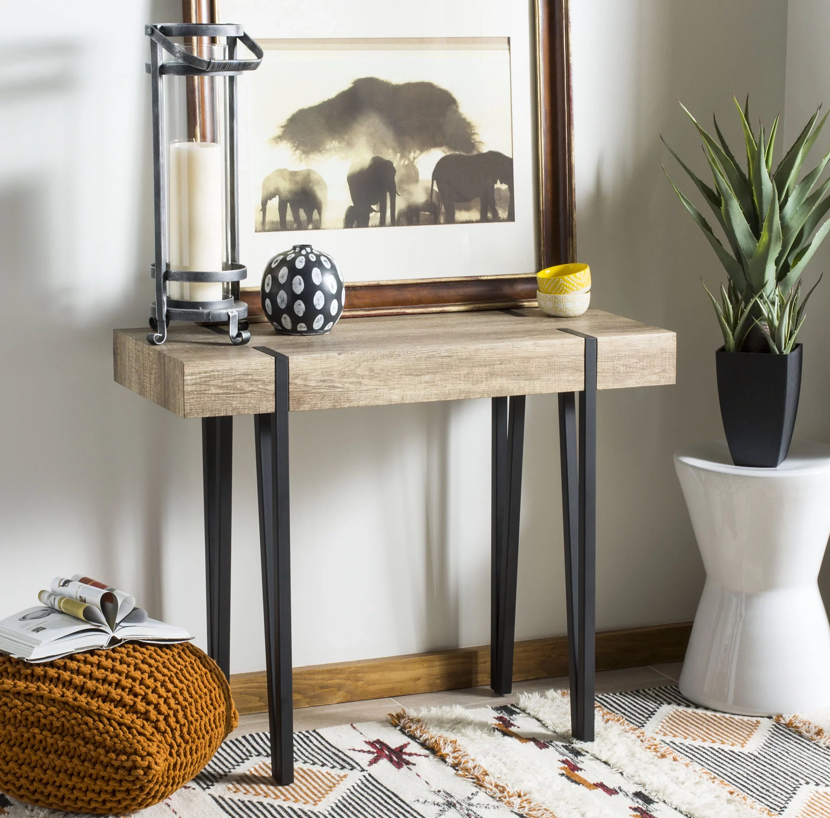 SAFAVIEH Alyssa Rectangular Mid-Century Wood Top Console Table, Brown