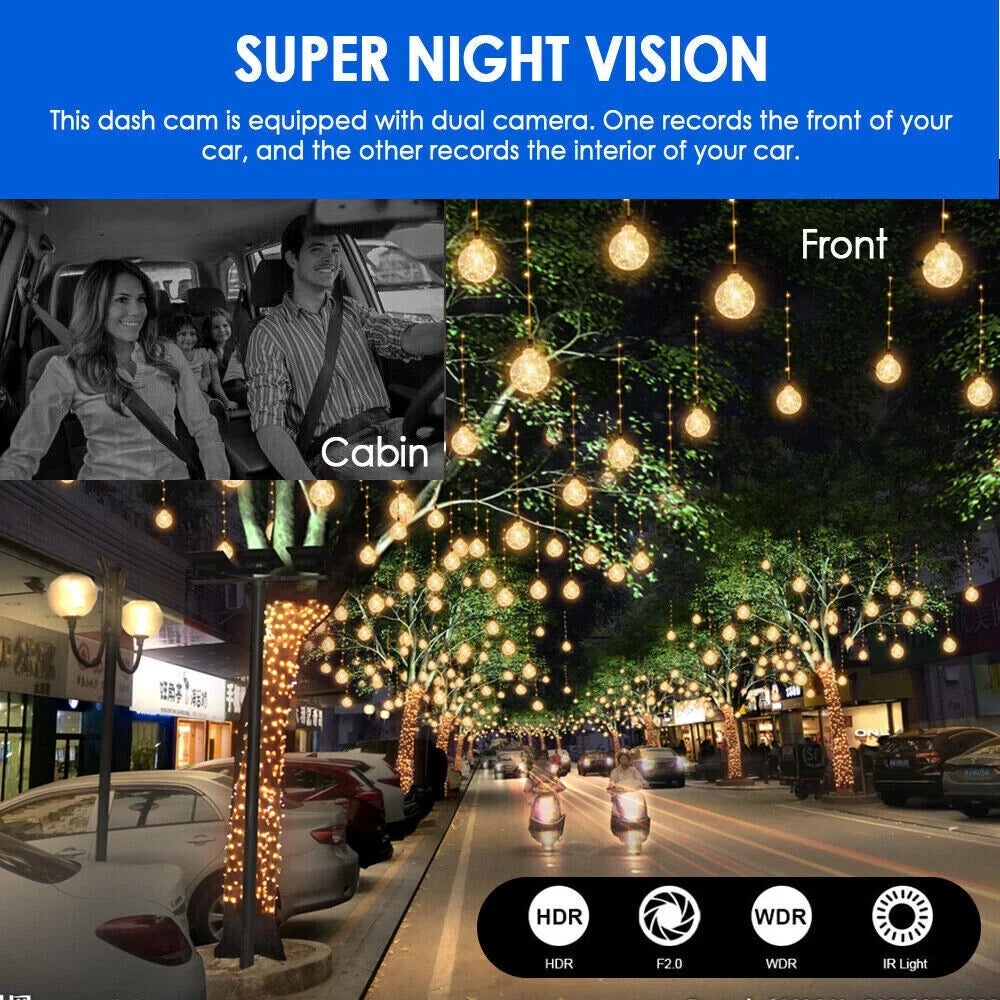 JahyShow 1080P Car DVR Dash Cam Video Recorder G-Sensor Dual Lens Front w/ Inside Camera