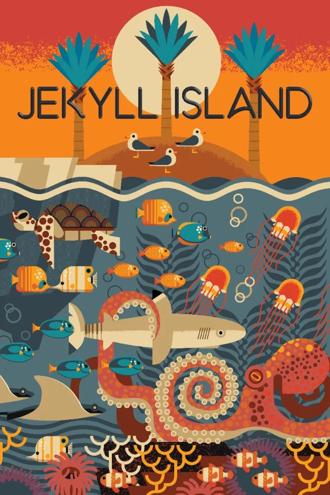Jekyll Island, Georgia, Textured Geometric (19x27 inches, Premium 500 Piece Jigsaw Puzzle for Adults and Family, Made in USA)