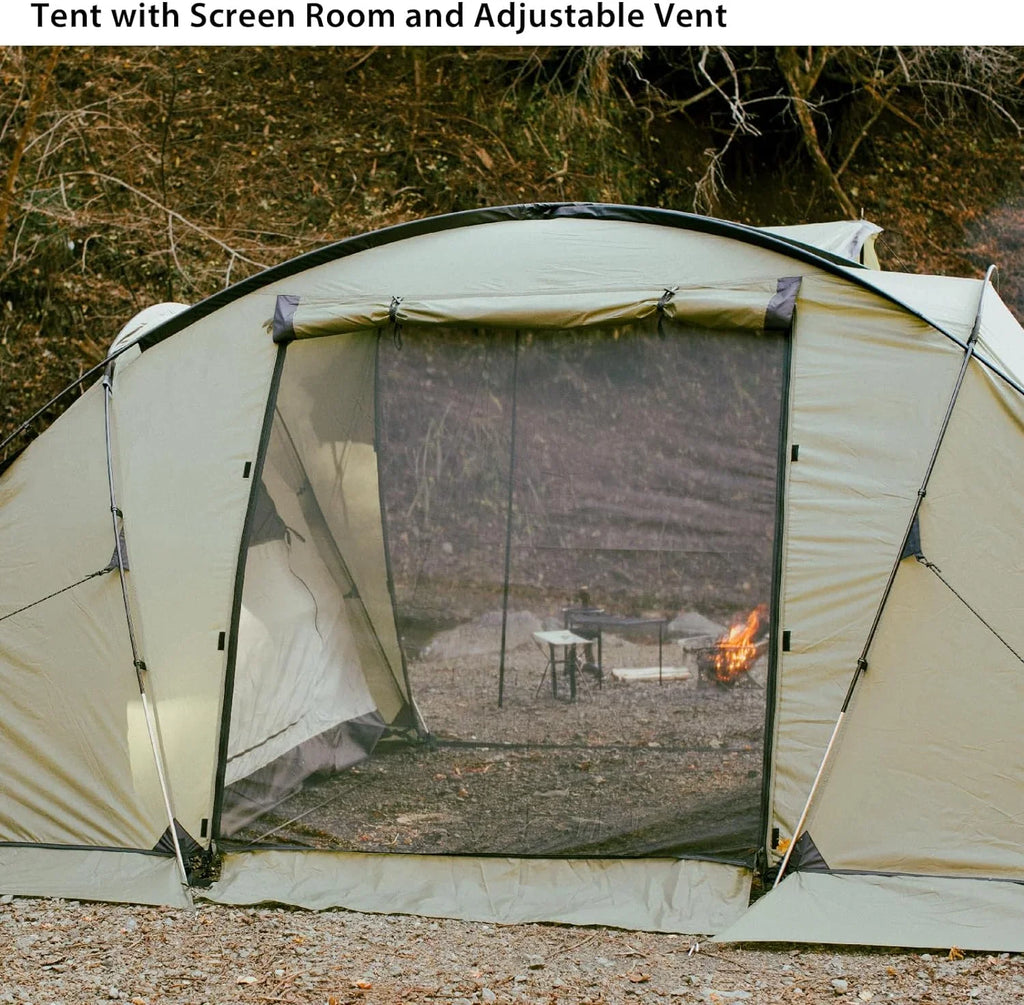 YANPO Glamping Tent with Porch, 2/3/4/5/6 Person Resilient Environment Camping Tent, Large Family Tent with Room Divider, Easy Setup Tent with Screen Room