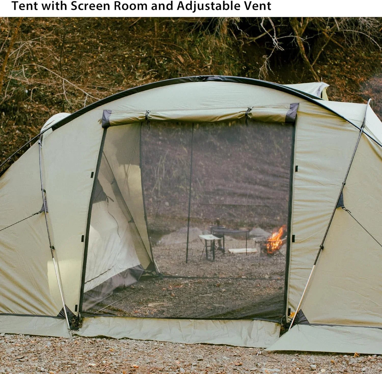 YANPO Glamping Tent with Porch, 2/3/4/5/6 Person Resilient Environment Camping Tent, Large Family Tent with Room Divider, Easy Setup Tent with Screen Room
