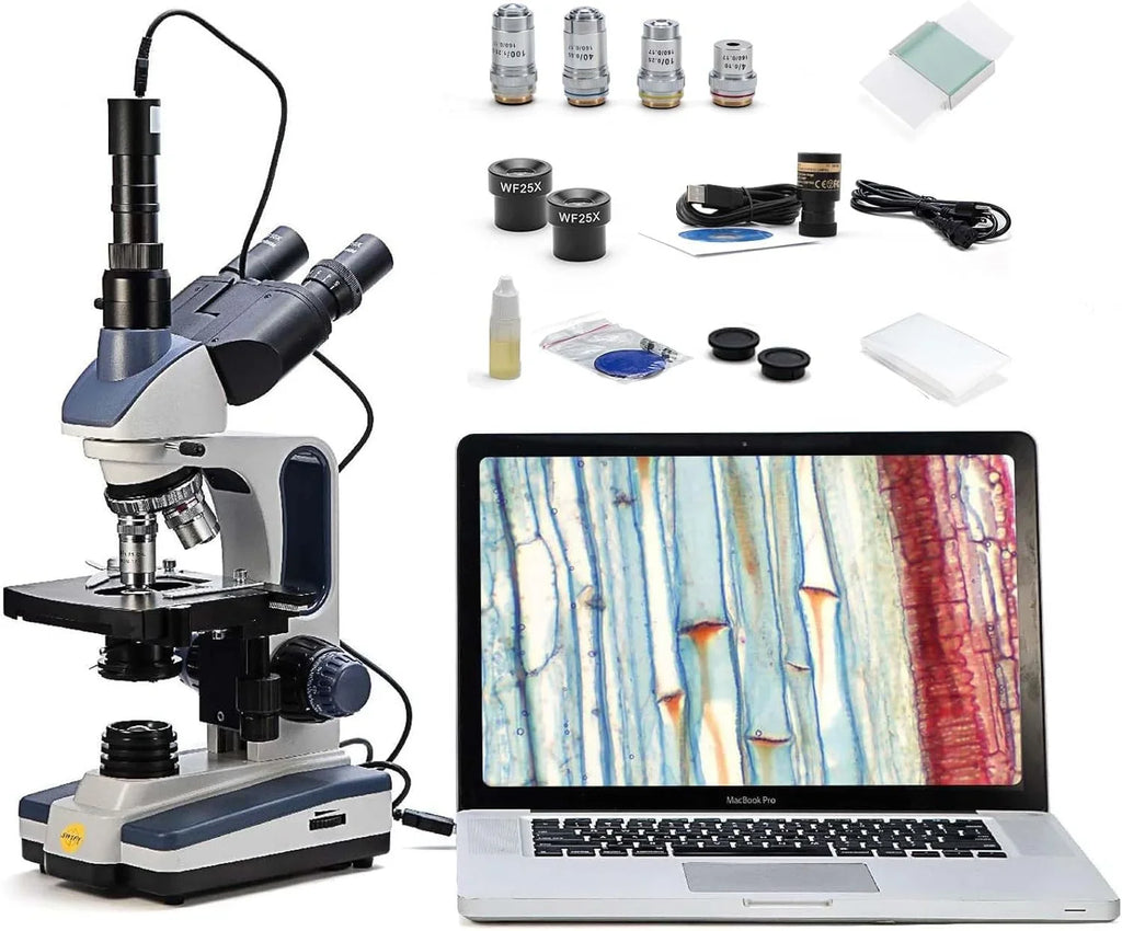 SWIFT Trinocular Compound Microscope SW350T, Magnification,Siedentopf Head,Research-Grade,Two-Layer Mechanical Stage,1.3mp Camera and Software Windows and Mac Matching