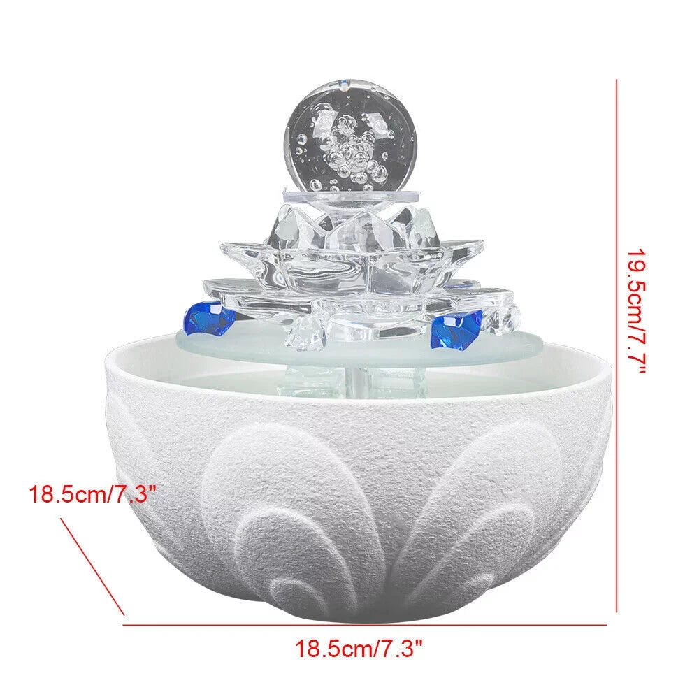 Desktop Water Fountain, Teahouse Desktop White Crystal Lotus Fountain Ornament Flowing Water Decor Office Waterfall Tabletop Fountain