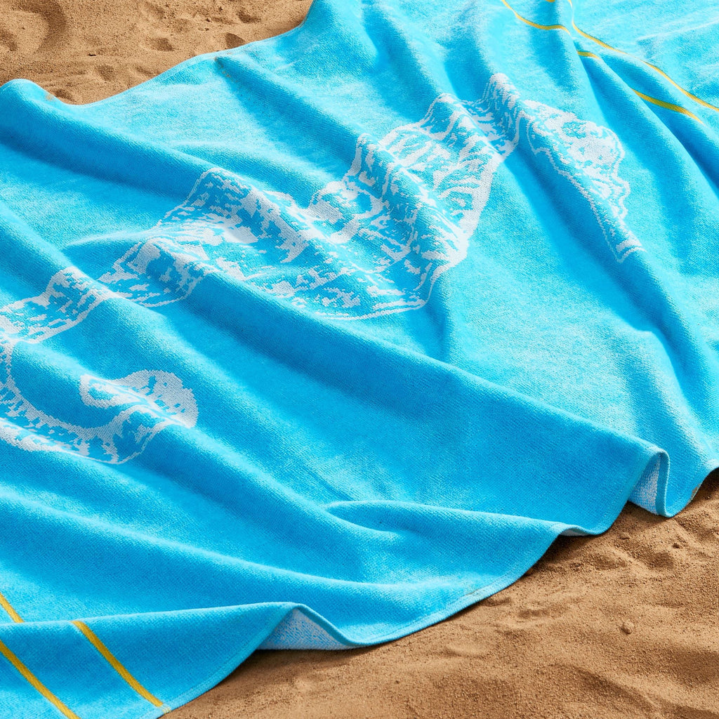 Outstanding Bay Home Cotton Printed 2-Pack Beach Towel (2 Pack - 30" x 60", Seahorse Blue / Yellow)