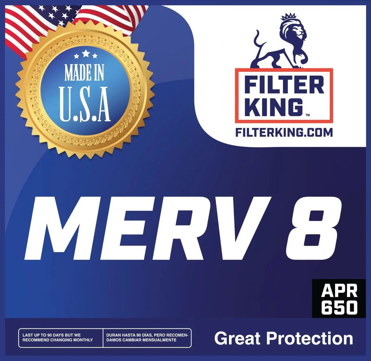 Filter King 8x25x1a Air Filter | 4-PACK | MERV 8 HVAC Pleated A/C Furnace Filters | MADE IN USA | Actual Size: 8 x 25 x .75"