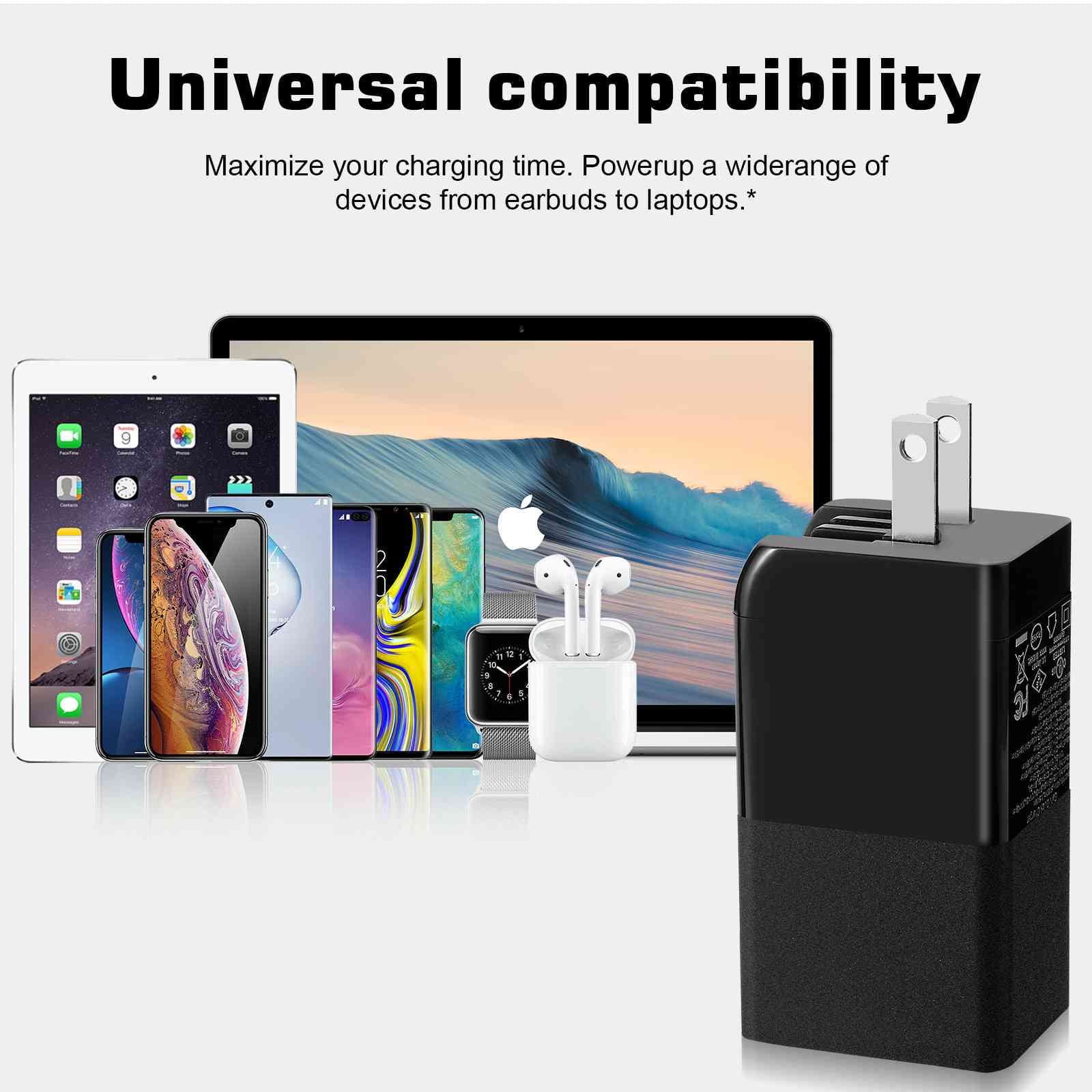 UrbanX 65W Fast Travel Charger with 3 Ports - USB & Dual USB-C - High-Speed Charging Suitable with Coolpad Cool S1, iPhone, Samsung Galaxy, Google Pixel, MacBook, Steam Deck, Laptops & Phones