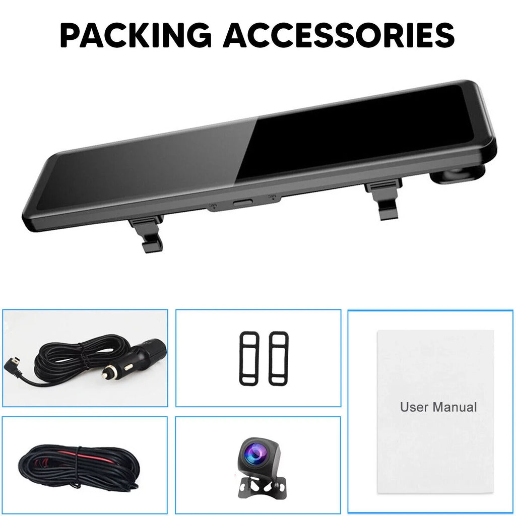 4K Car Mirror Dash Cam 12" Dual Camera Front and Rear Backup Camera Super Night Vision, Parking Monitoring, Reversing Assistance