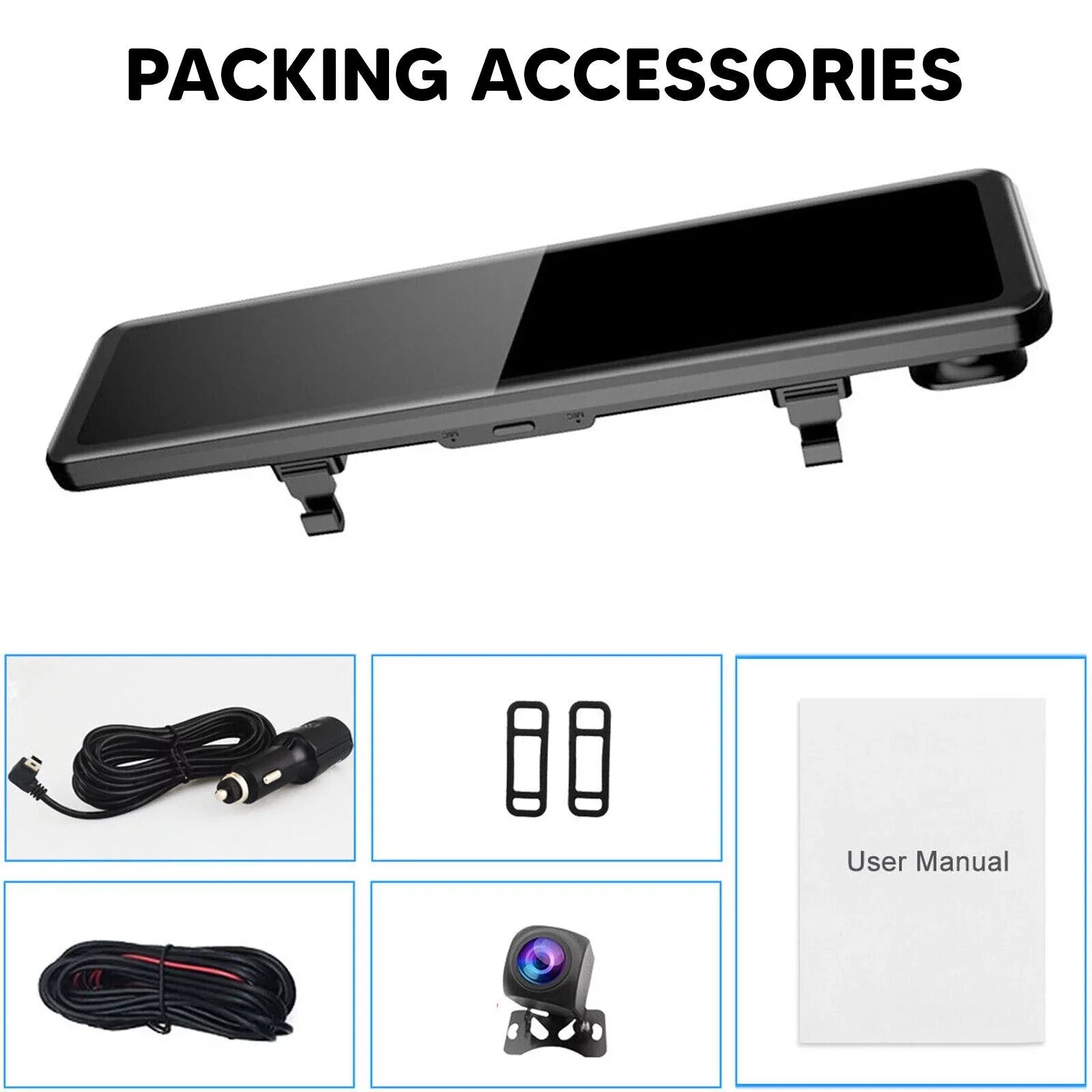 4K Car Mirror Dash Cam 12" Dual Camera Front and Rear Backup Camera Super Night Vision, Parking Monitoring, Reversing Assistance