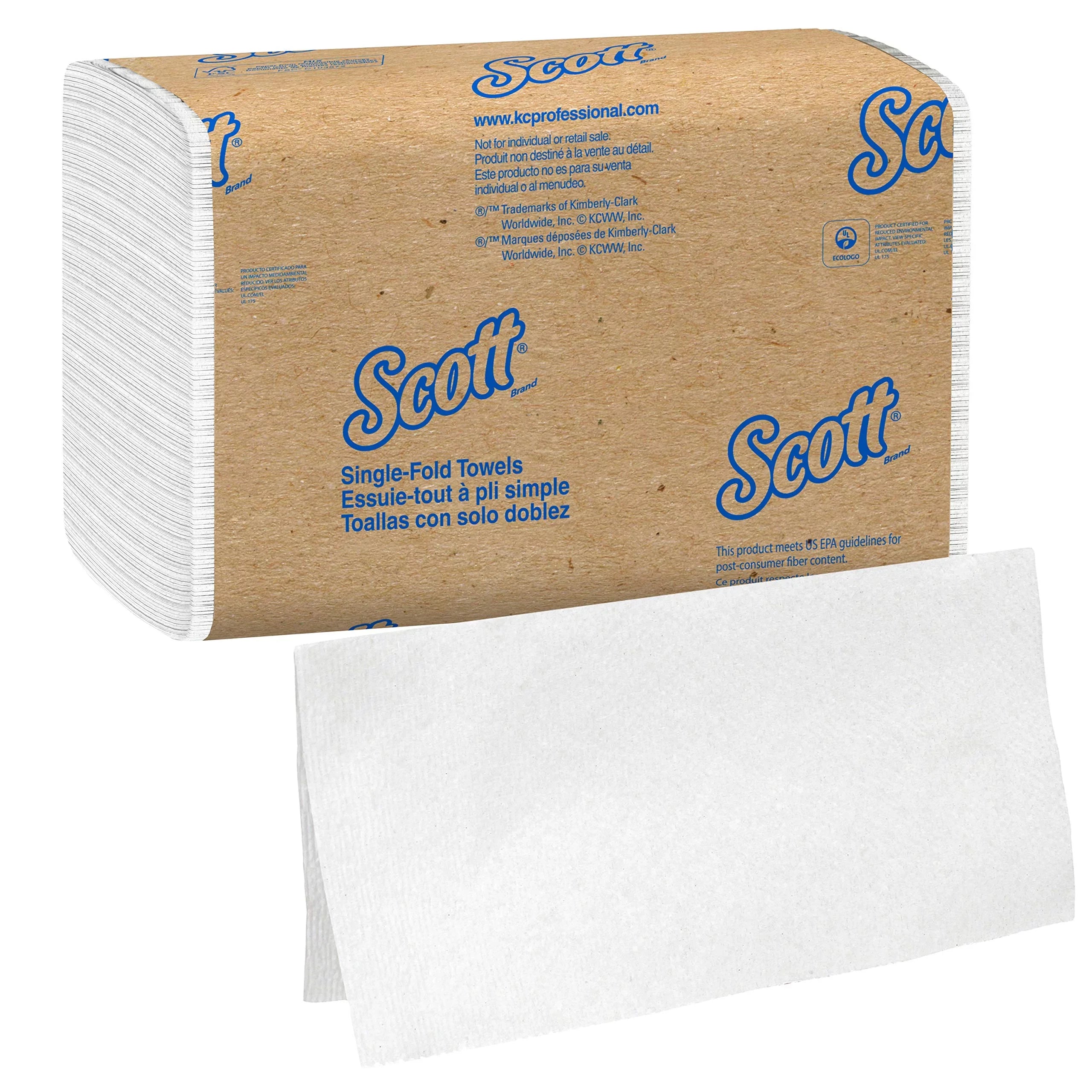 Scott Single Fold Paper Towels (01700), Affordable Towel Paper, White, 250 Towels / Clip, 16 Clips / Case