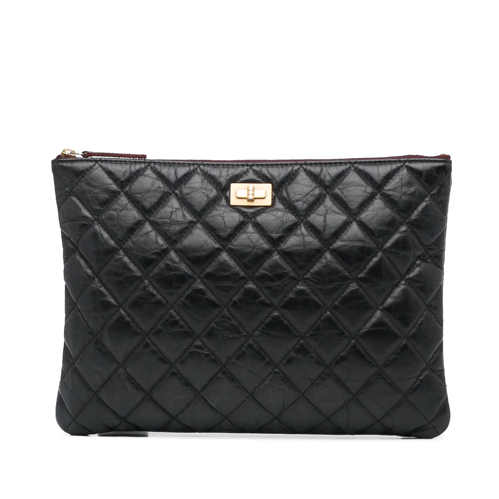 Pre-Owned Authenticated Chanel Reissue O Case Lambskin Leather Black Pouch Unisex (Good)