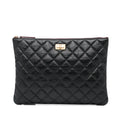 Pre-Owned Authenticated Chanel Reissue O Case Lambskin Leather Black Pouch Unisex (Good)