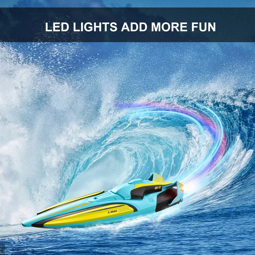 4DRC S1 RC Vessel - Remote Control Ship for Pools and Lakes, 4 Channel 2.4GHZ Remote Control, and Rechargeable Vessel Battery，Yellow